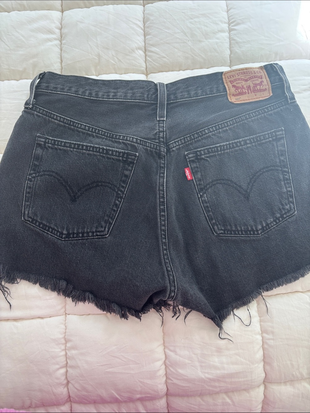 Levi's Black Frayed Hem Denim Shorts